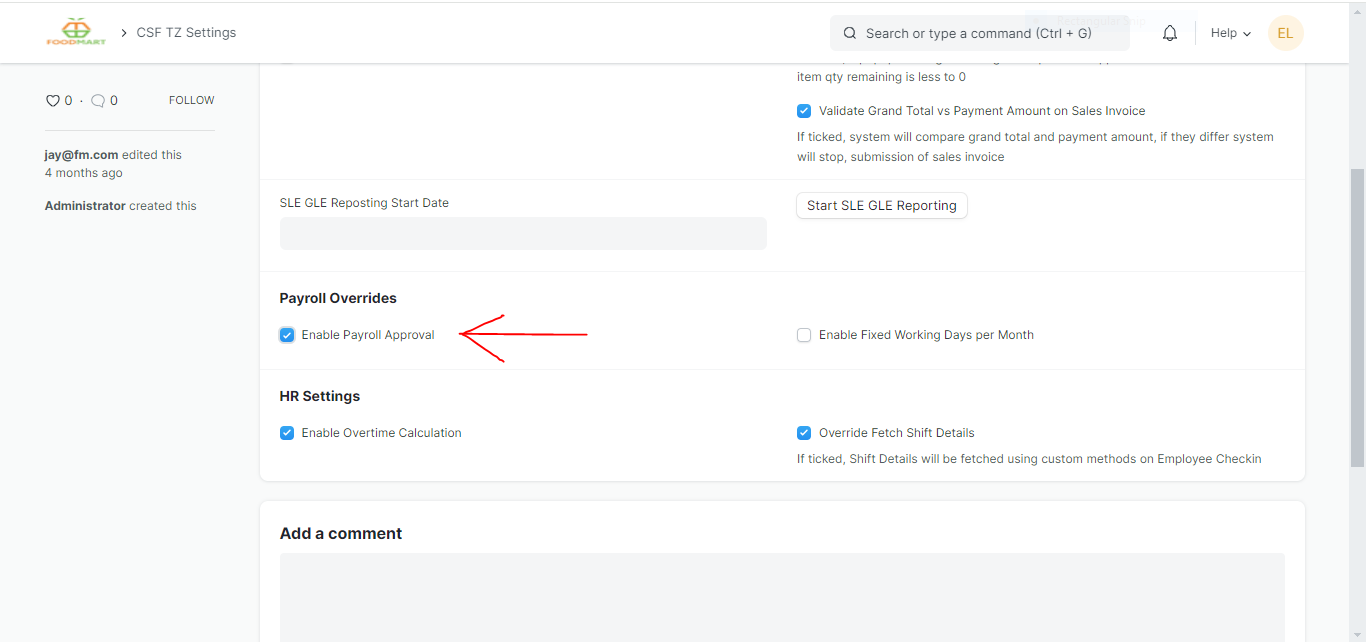 Enable Payroll Approval
